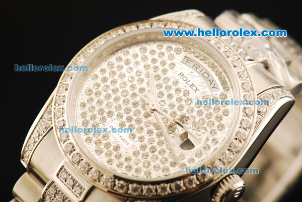 Rolex Day-Date Automatic Movement with Diamond Dial and Bezel - Click Image to Close